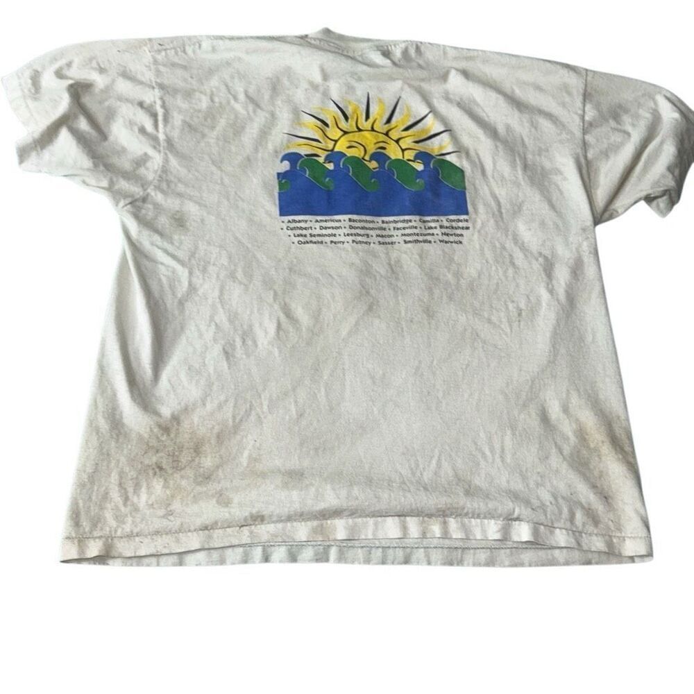 Vintage single stitch men’s xl 90’s humanitarian effort‎ flint shirt stains